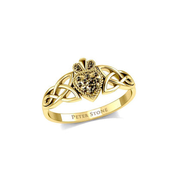 Irish Claddagh and Celtic Knotwork 14K Gold Ring with Marcasite GRI1904 - Jewelry